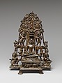 Enthroned Jina Attended by a Yaksha, a Yakshi, and Chauri-Bearers, Copper alloy, India (Karnataka)