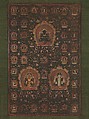 Mandala of Vajradhara, Manjushri and Sadakshari -Lokeshvara, Unidentified artist  , 15th century, Tangka; ink, opaque watercolor, and gold on cotton cloth, China
