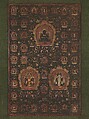 Mandala of Vajradhara, Manjushri and Sadakshari -Lokeshvara, Unidentified artist  , 15th century, Tangka; ink, opaque watercolor, and gold on cotton cloth, China