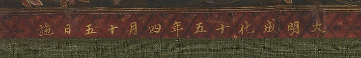 Mandala of Vajradhara, Manjushri and Sadakshari -Lokeshvara, Unidentified artist  , 15th century, Tangka; ink, opaque watercolor, and gold on cotton cloth, China