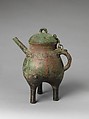 Spouted Ritual Water Vessel (He) with Attached Lid, Bronze, China