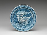 Dish with Landscape and Figures, Porcelain with underglaze blue decoration (Hizen ware, Imari type), Japan