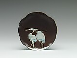 Plate with Decoration of Two Cranes, Porcelain with blue underglaze and iron glaze (Hizen ware), Japan