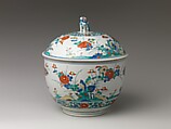 Tureen with rocks, flowers, and birds, Porcelain painted with cobalt blue under and colored enamels over transparent glaze (Arita ware; Kakiemon type), Japan