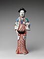Figure of a Standing Beauty, Porcelain with overglaze polychrome enamels (Arita ware, Kakiemon type), Japan