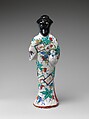 Figure of a Standing Beauty, Porcelain with overglaze polychrome enamels (Arita ware, Kakiemon type), Japan