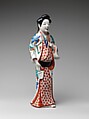 Figure of a Standing Beauty, Porcelain with overglaze polychrome enamels (Arita ware, Kakiemon type), Japan