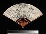 Bamboo and Rocks by a Stream, Takaku Aigai (Japanese, 1796–1843), Folding fan; ink on paper, wood ribs, Japan