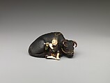 Netsuke of Ox with Bokudo, Wood and ivory, Japan