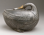 Pan Box in the Shape of a Duck, Bidri (zinc alloy with inlay of brass and silver), India (Deccan)