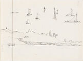 West Lake, Hangzhou: Boats and the Baoshu Pagoda, Xie Zhiliu (Chinese, 1910–1997), Sheet from a sketchbook; pencil and ink on paper, China