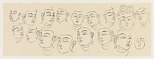 Heads, Xie Zhiliu  Chinese, Drawing; ink on glassine paper, China