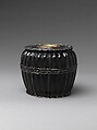 Covered box with lotus-petal rim, Black lacquer with mother-of-pearl inlay and pewter wires, China