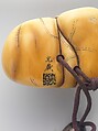 Inrō in the Shape of a House, Two cases; lacquered wood with gold and silver takamaki-e, hiramaki-e, togidashimaki-e, cutout gold foil application on black lacquer groundNetsuke: ivory; Hotei in a bagOjime: metal bead, Japan