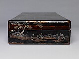 Box with scene of a reception and boys at play, Lacquer inlaid with mother-of-pearl, gold, and silver, China