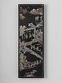 Box with scene of a reception and boys at play, Lacquer inlaid with mother-of-pearl, gold, and silver, China