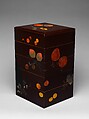 Tiered Food Box with Summer and Autumn Fruits, Shibata Zeshin (Japanese, 1807–1891), Brown lacquer with gold, silver, and colored lacquer maki-e, Japan
