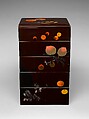 Tiered Food Box with Summer and Autumn Fruits, Shibata Zeshin (Japanese, 1807–1891), Brown lacquer with gold, silver, and colored lacquer maki-e, Japan