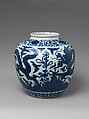 Jar with dragon and stylized character for longevity (shou), Porcelain painted in underglaze blue, China