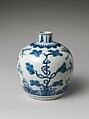 Jar decorated with auspicious characters amid plants, Porcelain painted in underglaze cobalt blue (Jingdezhen ware), China