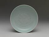 Dish with Carved Decoration of Character for Longevity (Shou), Porcelain with celadon glaze, China
