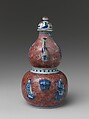 Wine Vessel with Daoist Immortals, Porcelain painted in underglaze cobalt blue and copper red, China