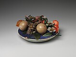 Dish of Fruit and Peach Blossoms, Jade (jadeite) and various stones, amber, glass, bone, and feathers, China