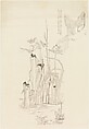 Bird Study with Narcissus and Rock, after Chen Hongshou, Xie Zhiliu Chinese, Drawing mounted as a hanging scroll; ink on paper, China