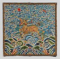 Rank badge with qilin, Silk and metallic thread embroidery on silk satin, China