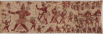 The Combat of Rama and Ravana, Painted and mordant-dyed cotton, India, Coromandel Coast