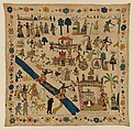 Rumal with Scenes from the Ramayana, Cotton with silk, tinsel, and metal embroidery, India (Jammu and Kashmir)