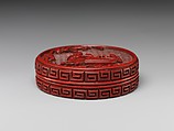 Box with scene of bathing children, Carved red lacquer, China