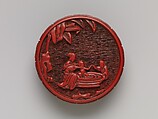 Box with scene of bathing children, Carved red lacquer, China