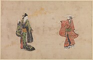 Beauties and Young Gallants, Album leaves; ink and color on paper, Japan