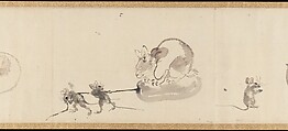 Frolicking Figures and Animals, Kawanabe Kyōsai 河鍋暁斎 (Japanese, 1831–1889), Handscroll; wash drawing, Japan