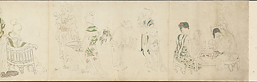 Spring Morning in the Tang Court, In the Style of Zhou Wenju (Chinese, active 940–975), Handscroll; ink and color on paper, Japan