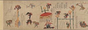 Acrobats, Handscroll; ink and color on paper, Japan