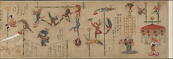 Acrobats, Handscroll; ink and color on paper, Japan