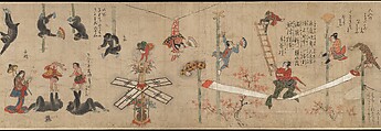 Acrobats, Handscroll; ink and color on paper, Japan