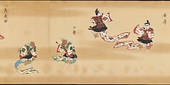 Bugaku Imperial Court Dance, Handscroll from set of two; ink, color, and gold on paper, Japan