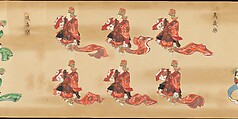 Bugaku Imperial Court Dance, Handscroll from set of two; ink, color, and gold on paper, Japan