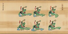 Bugaku Imperial Court Dance, Handscroll from set of two; ink, color, and gold on paper, Japan
