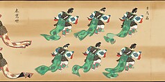 Bugaku Imperial Court Dance, Handscroll from set of two; ink, color, and gold on paper, Japan