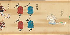 Bugaku Imperial Court Dance, Handscroll from set of two; ink, color, and gold on paper, Japan