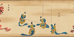 Bugaku Imperial Court Dance, Handscroll from set of two; ink, color, and gold on paper, Japan