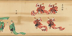 Bugaku Imperial Court Dance, Handscroll from set of two; ink, color, and gold on paper, Japan