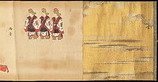 Bugaku Scroll, Handscroll from set of two; ink, color, and gold on paper, Japan