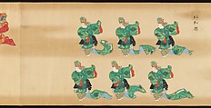 Bugaku Scroll, Handscroll from set of two; ink, color, and gold on paper, Japan
