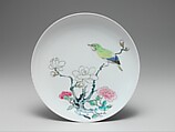 Dish with bird and flowers, Porcelain painted in overglaze polychrome enamels (Jingdezhen ware), China