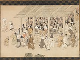A Nenbutsu Gathering at Ichiya, Kyoto, from the Illustrated Biography of the Monk Ippen and His Disciple Ta'a (Yugyō Shōnin engi-e), Section of a handscroll mounted as a hanging scroll; ink and color on paper, Japan